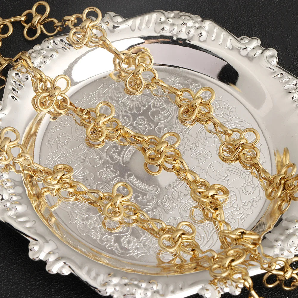 D325 Amazing Hot Stainless Steel Chain 18k Gold Plated Flower Link Bulk Roll Chain for Necklace Bracelet Making