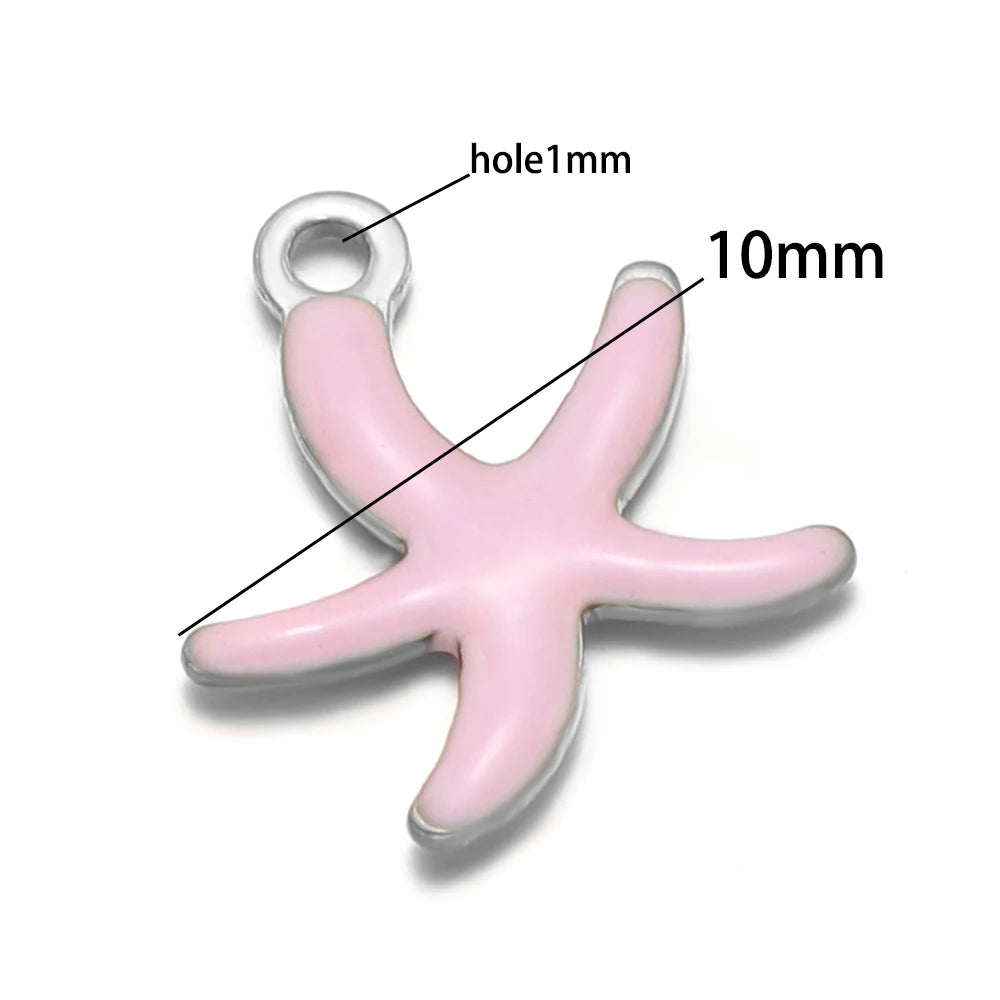 New Trendy Stainless Steel 18k Gold Plated Enamel 10mm Starfish Charm Pendant for DIY Jewelry Making Accessories Findings