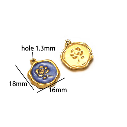 Fashion 18k Gold Plated Stainless Steel Enamel Flower Zircon Heart Key Ladybird Charm Pendant for Jewelry Making Accessories