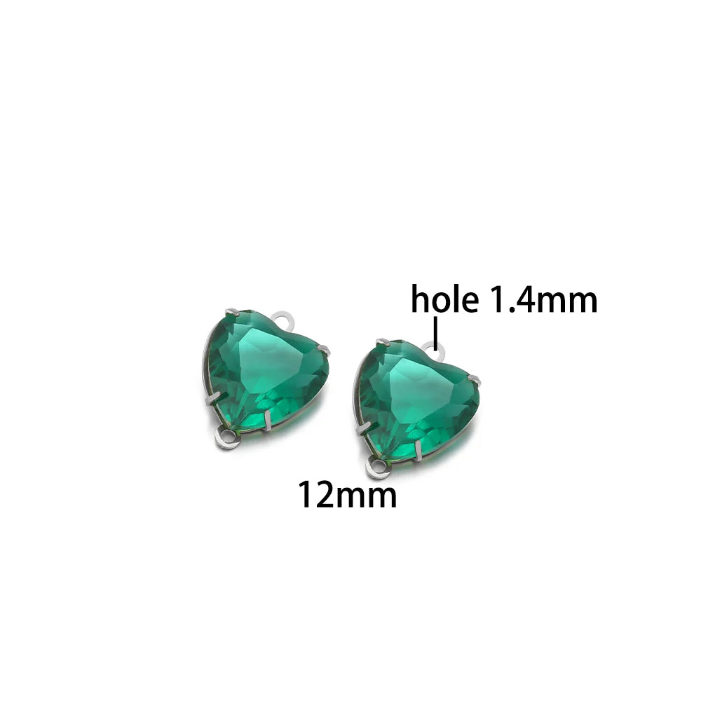 12mm Stainless Steel Gold Plated Double Hole Love Heart Crystal Charm Pendant for Jewelry Necklace Making Jewelry Accessories