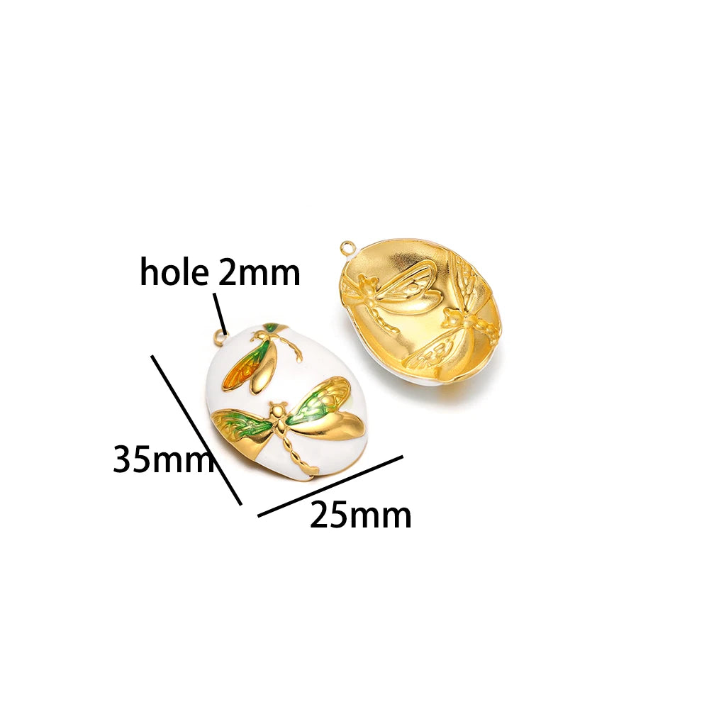 Luxurious Stainless Steel 18K Gold Plated Dragonfly Pattern Maple Leaf Oil Drop Zircon Charm Pendant for Jewelry Necklace Making