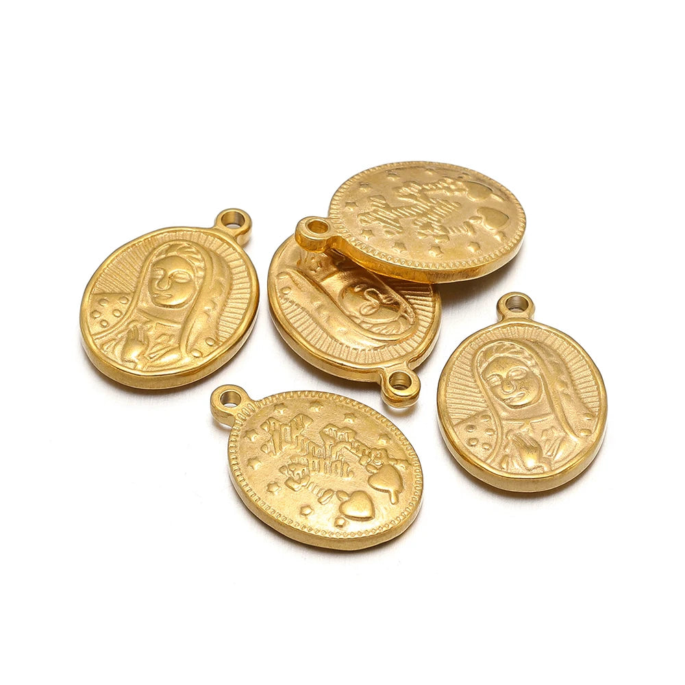 Virgin Mary Religious Pendant 304 Stainless Steel 18k Gold Plated  Charm Pendants for Necklace Making