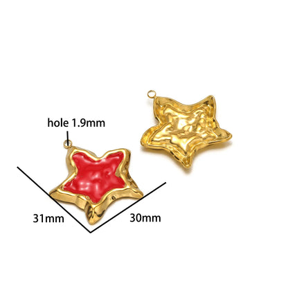 Vintage Style Stainless Steel 18k Gold Plated Enamel Star Round Charm Pendant for Jewelry Necklace Making Accessories