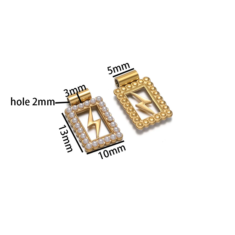 18k Gold Plated Stainless Steel Hollow Rectangular Pearl Four-leaf Clover Star Moon Charm Pendant for Necklace Jewelry Making