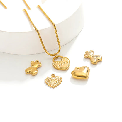 Popular Stainless Steel Gold Plated Charm Love Lock Bear Heart  Charm Pendant for DIY Jewelry Necklace Making