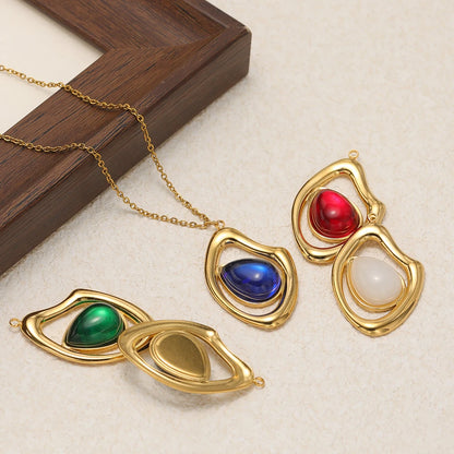 Fashion 18k Gold Plated Stainless Steel Hollow Irregular Water Drop Crystal Charm Pendant for Necklace Jewelry Making