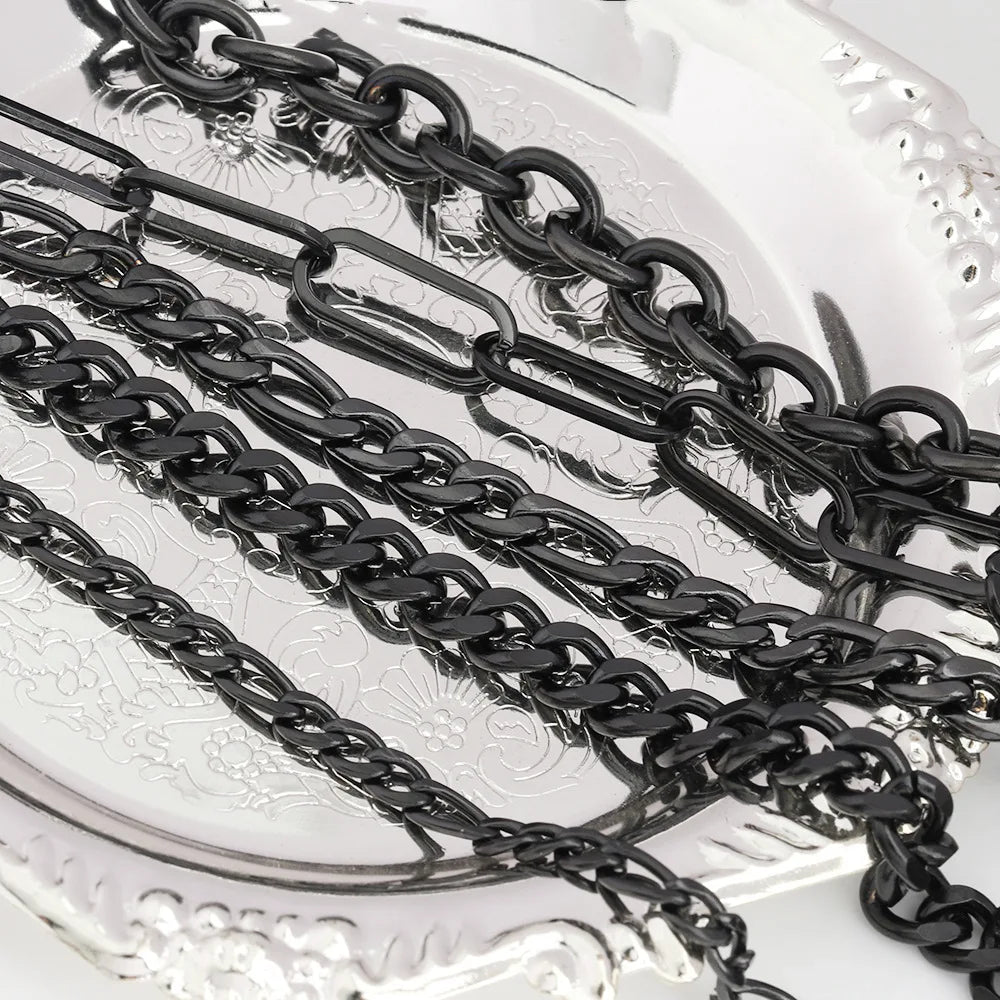 D1049 Gun Black Plating Stainless Steel Jewelry Necklace Bracelet Body Chains Truck Cuban Paper Clip Roller Fashion Men Chains