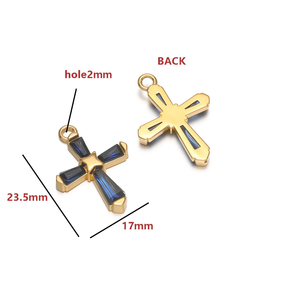18K Gold Hollow Cross Charm Single-sided Zircon Inlay Geometric Rectangle CZ Pendant Findings Religious Jewelry DIY Necklace