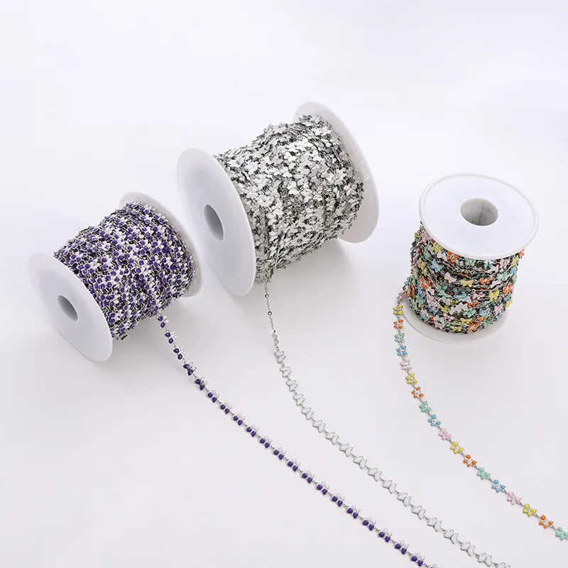 B4255 Stainless Steel Roller Chain Colorful Enamel butterfly Charm Connector Chain Waterproof Chains Making