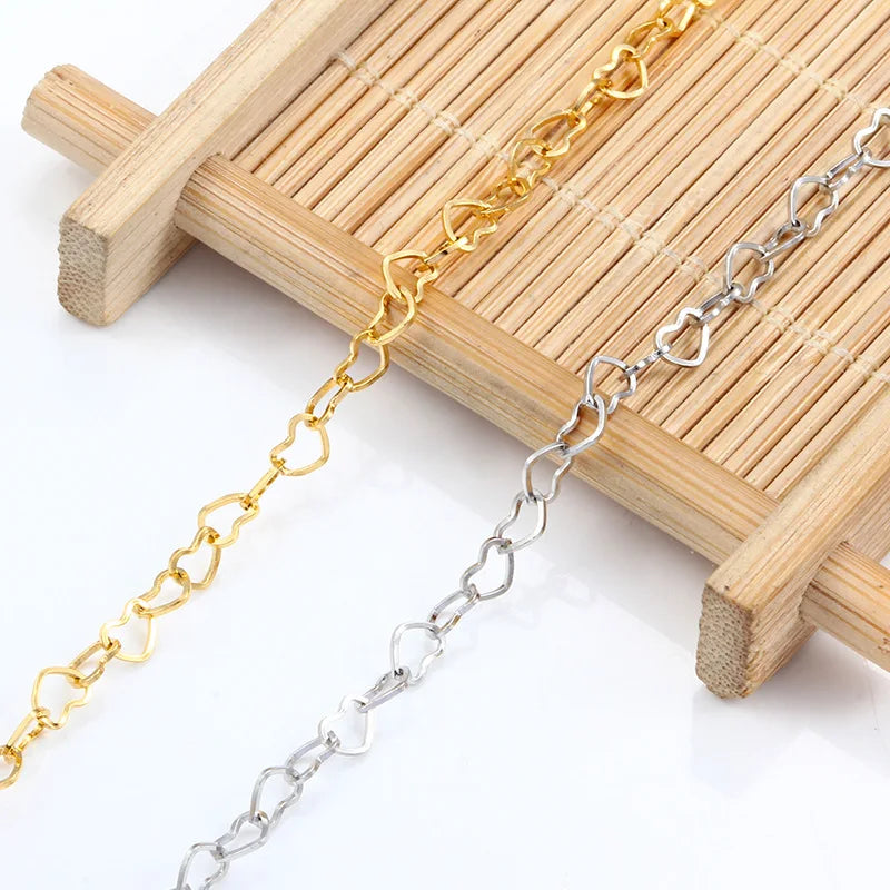 A3136 High Quality 18K Gold Plated Semi-Finished Waterproof Stainless Steel 2mm & 3.8mm Heart Chain for Jewelry Necklace Making