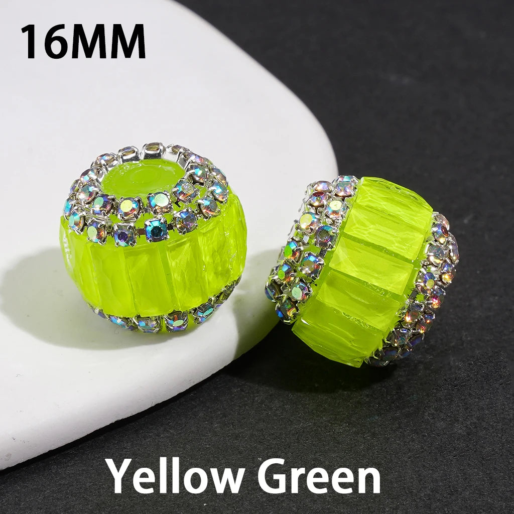 Fluorescent Double-Layer Acrylic Loose Beads Decorated Rectangular Rhinestone and AB Rhinestone Chain Handcraft Beading Supplies