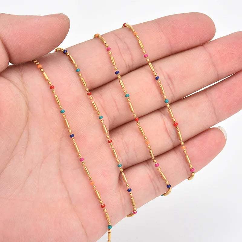 B4115 1.5mm Permanent Stainless Steel Chain Enamel Figaro Chain Colorful Beads Chain Jewelry Diy