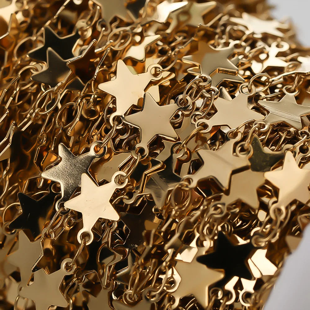 A1183 Fashion 18k Gold Star Chain Jewelry 8mm Stainless Steel Chain Jewelry Accessory Wholesale
