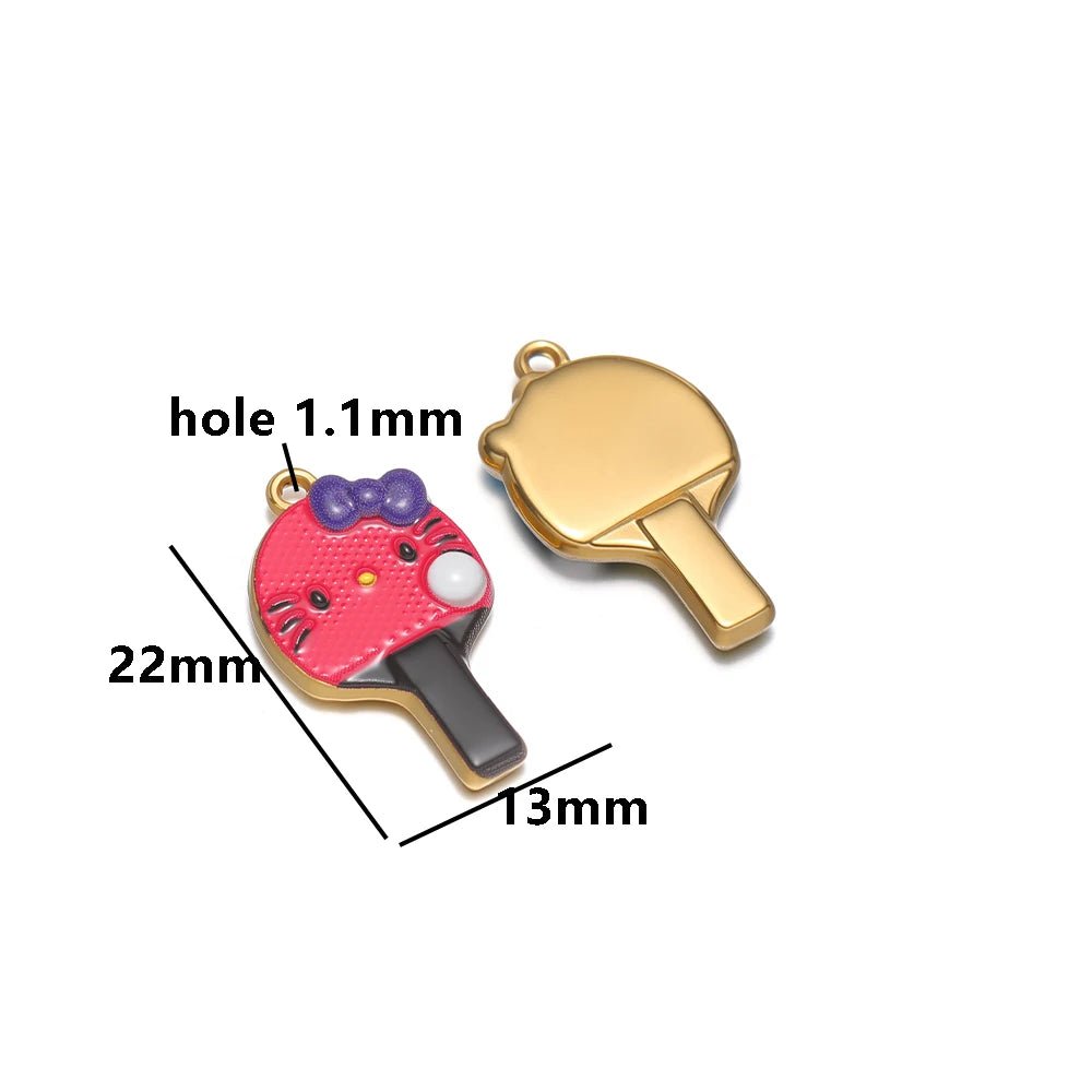 Personalized 18k Gold Plated Stainless Steel Cute Cat Racket Charm Pendant for DIY Necklace Jewelry Making Accessories