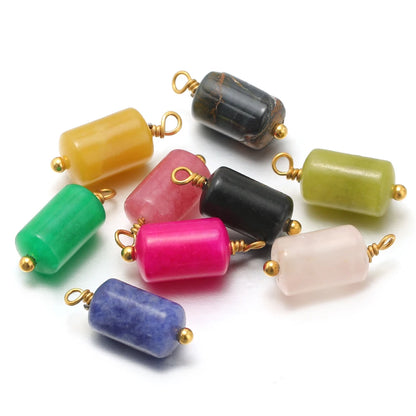 Fashion Jewelry Stainless Steel 18K Gold Plated Cylinder Color Natural Stone Charm Pendant for Jewelry Necklace Making Wholesale