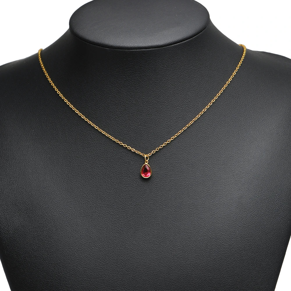 2-in-1 18K Gold Plated Teardrop Stone Setting Pendant with Single-Sided Rhinestone Accents 0.8mm Single-Hole