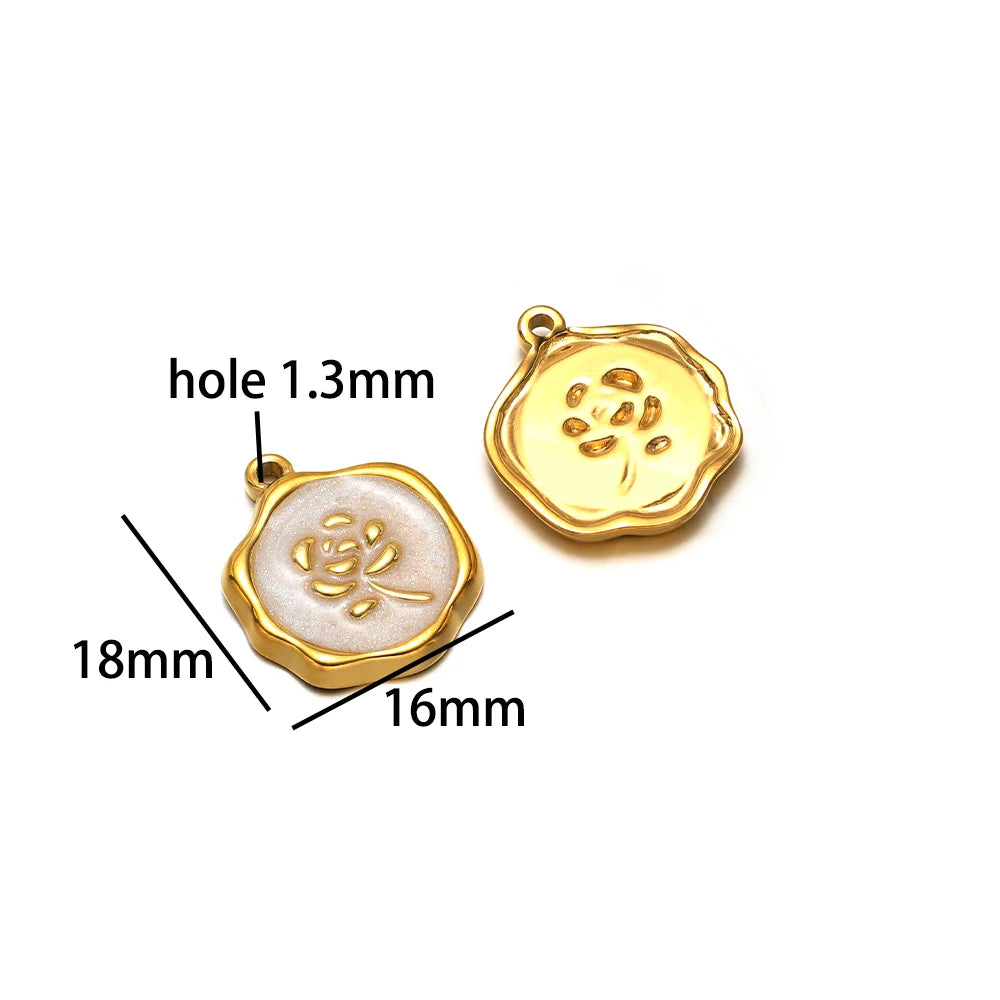 Fashion 18k Gold Plated Stainless Steel Enamel Flower Zircon Heart Key Ladybird Charm Pendant for Jewelry Making Accessories