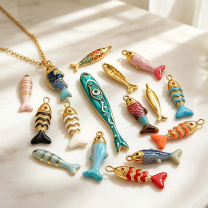 304 Stainless Steel Enamel Small Fish Pendants Multiple Styles Colorful Cartoon-shaped Charms DIY Necklaces