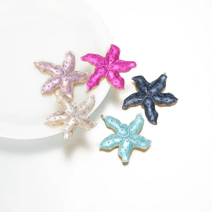 New Vintage 18k Gold Plated Stainless Steel Enamel Big Flower Charms Pendant for Women Jewelry Necklace Earrings Making