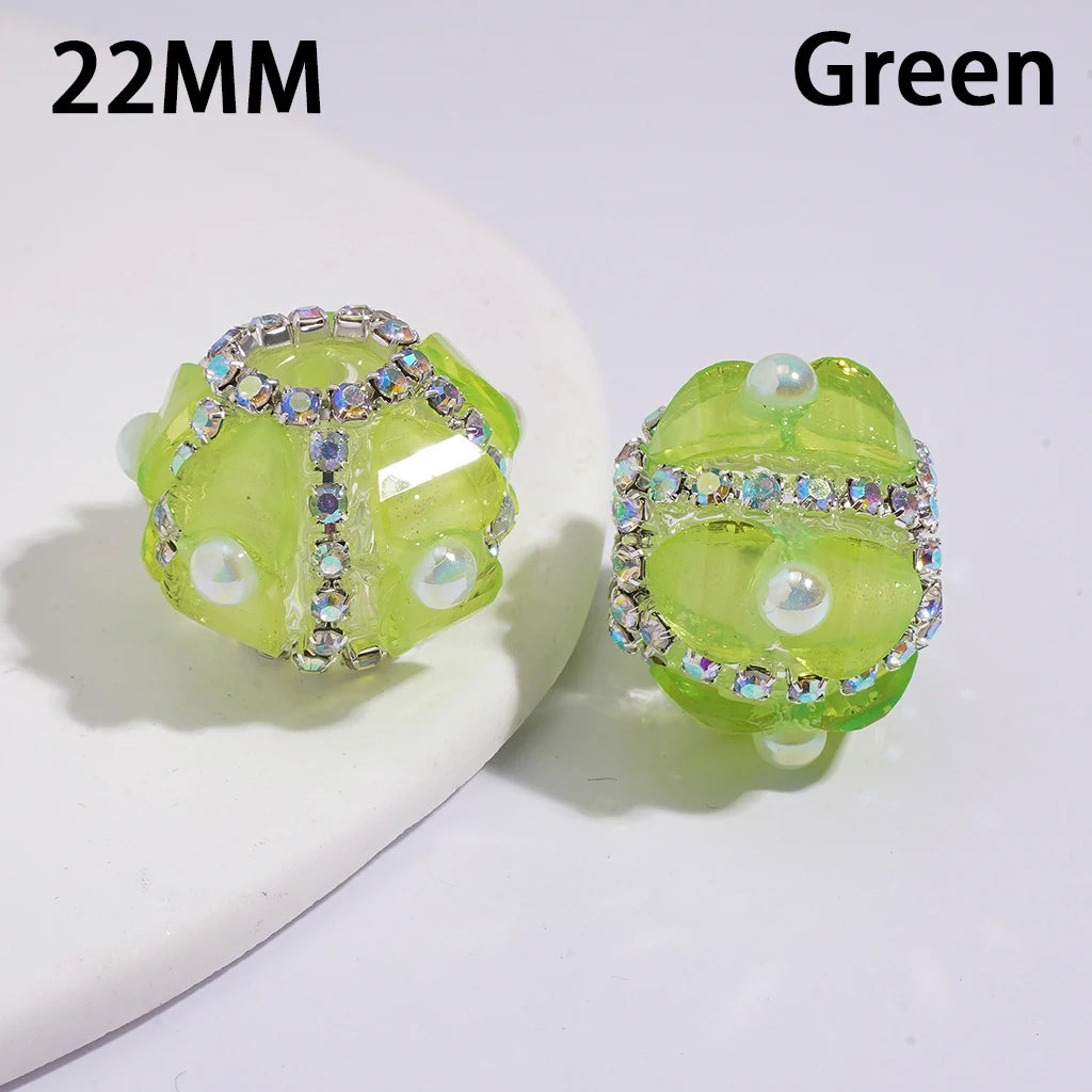 22mm Fluorescent Color Symmetrical Heart-shaped Bead Half-face Pearl Chain with Transparent Handcrafted Beads for Ballpoint Pens