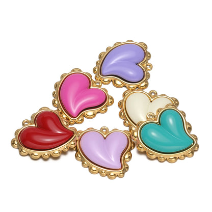 NEW Hot Sale Fashion 18k Gold Plated Stainless Steel Colorful Stone Heart Charm Pendant for DIY Necklace Jewelry Making