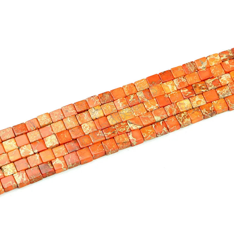 Natural Sea Sediment Jasper Loose Beads, Flat Square Brick Blue Turquoise Red Imperial jasper Stone Bead for Jewelry Making 6mm