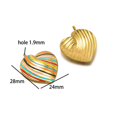 Bohemian Style 18k Gold Plated Stainless Steel Colorful Enamel Heart Charm Pendant for DIY Necklace Jewelry Making
