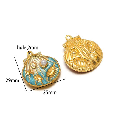 New Arrival 18k Gold Plated Stainless Steel Enamel Starfish Shell Pearl Charm Pendant for Jewelry Making Accessories