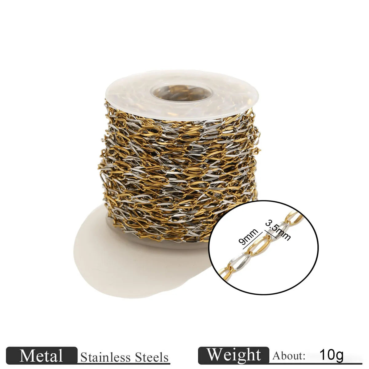 D1060 Two Tones Gold Silver Mixed Stainless Steel Chain Heart Oval Rope Paper Clip Chains PVD 18K Gold Plated for Jewelry DIY
