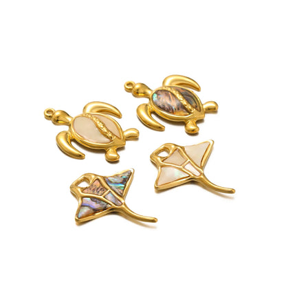 High Quality Stainless Steel Gold Plated Enamel Turtle Conch Starfish Dragonfly Heart Charms Pendant for Jewelry Necklace Making