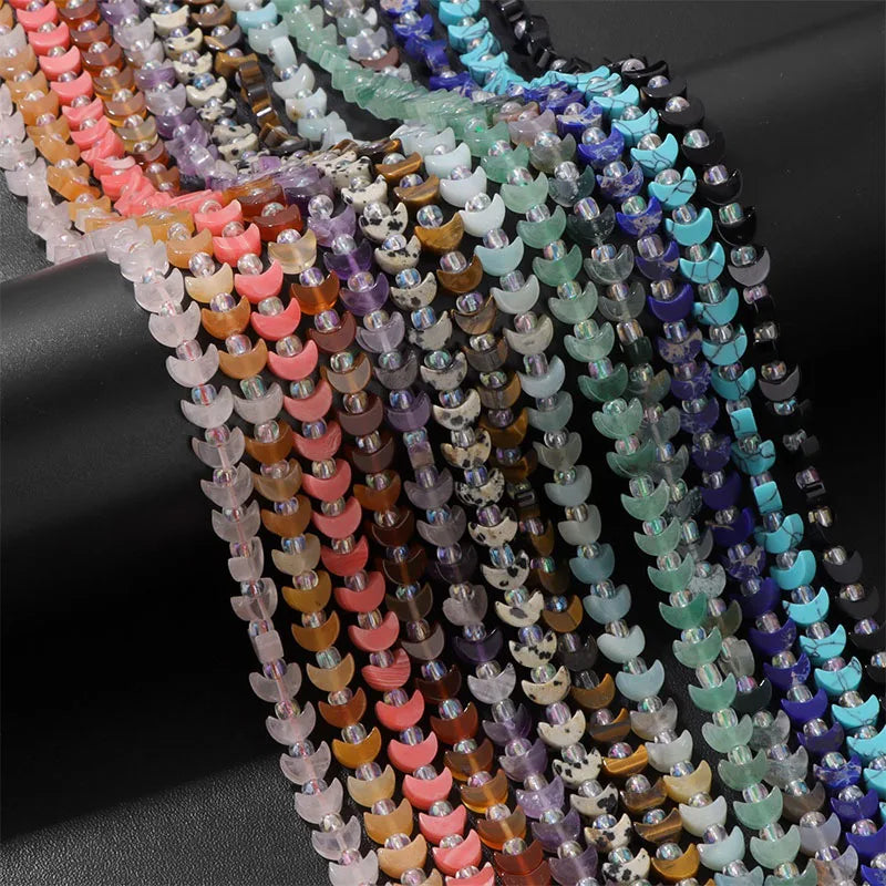 Wholesale Flat Moon Shaped Quartz Gemstone Beads, Amethyst Lapis Lauzli 4x6mm 5x8mm Stone Beads for DIY Jewelry Making, 38CM