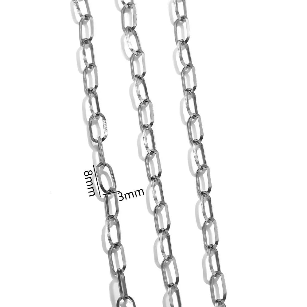 D390 Ins Permanent Jewelry Chain Paper Clip Bulk Stainless Steel Chains Cross PVD Gold Silver Chains for Luxury Making