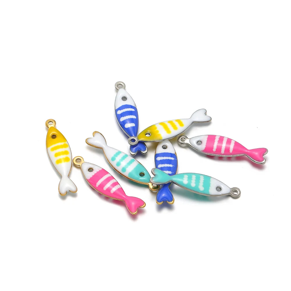 DIY Jewelry Findings 18k Gold Plated Stainless Steel Mixed Color Enamel Fish Charm Pendant for DIY Jewelry Making