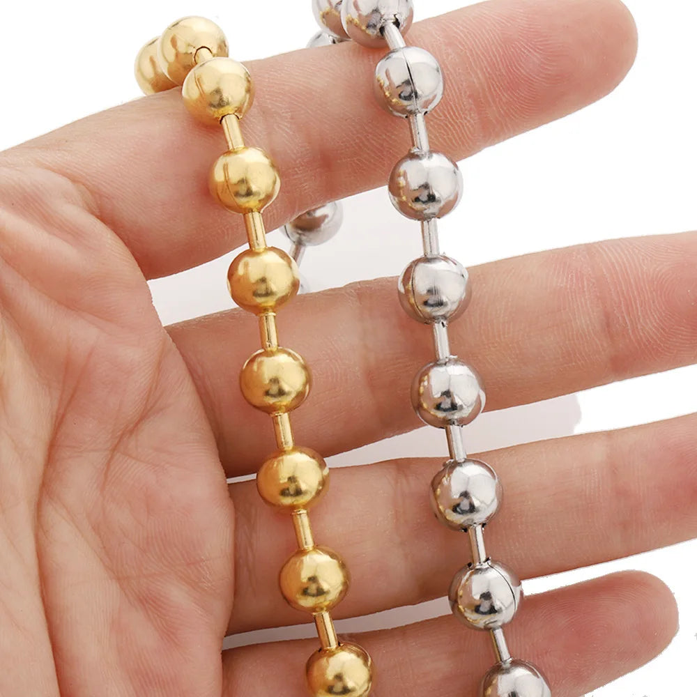 A2905 Fashion 8mm Gold Silver Plated Stainless Steel Chain Ball Beads Beaded Chain for Necklace Bracelet Making Diy