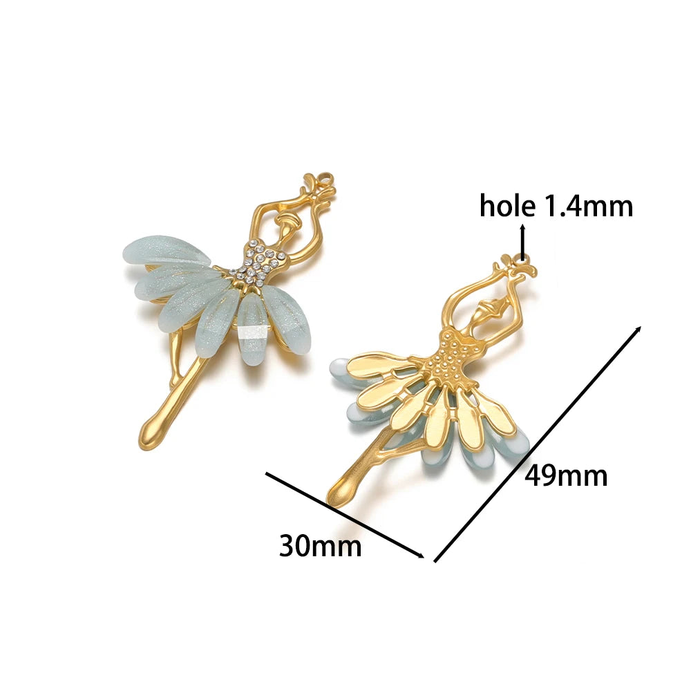 Luxury Stainless Steel 18k Gold Plated Oil Drop Ballerina Zircon Charm Pendant for Jewelry Necklace Making