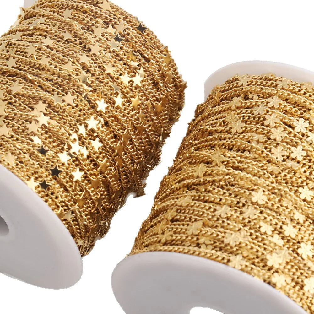 D495 High Quality Star Flower Chain 18k Gold Plated Stainless Steel Necklace Jewelry Making Chain