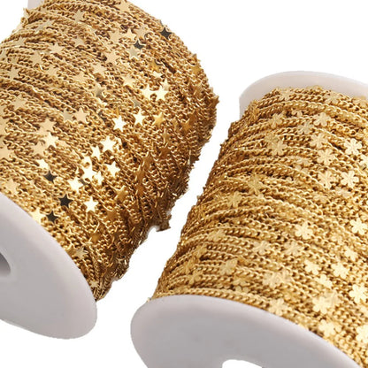 D495 High Quality Star Flower Chain 18k Gold Plated Stainless Steel Necklace Jewelry Making Chain