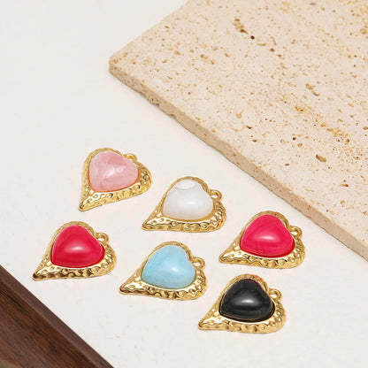 Retro Elegant Stainless Steel18k Gold Plated Inlaid Heart Crystal Stone Charms Pendant for DIY Jewelry Necklace Earring Making