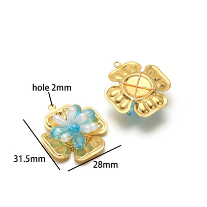 Trend Creative 18k Gold Plated Stainless Steel Flower Butterfly Heart Crystal Glass Bead Charm Pendant for  DIY Jewelry Making