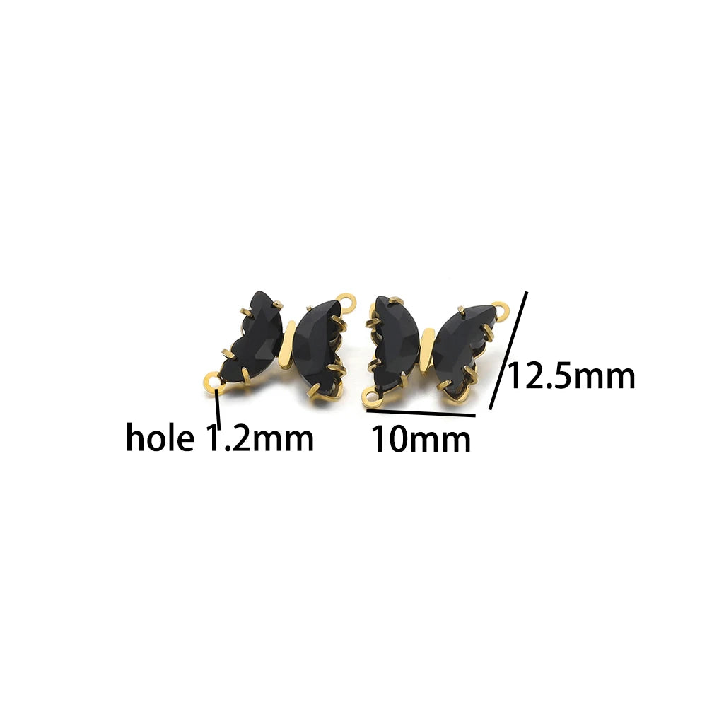 Colorful PendantStainless Steel Gold Plated Double Hole Butterfly Crystal Stone Charm Pendant for Necklace Jewelry Making