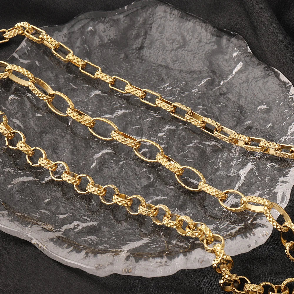 D263 Fashion Handmade Necklace Bracelet Chain Stainless Steel Gold Silver Plated Unique Link Roll Chain Custom