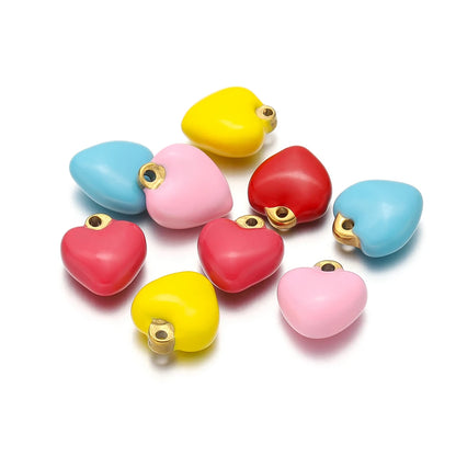 304 Stainless Steel Gold Plated Colorful  Minimalist Heart Enamel Charm Pendants for Necklace Making