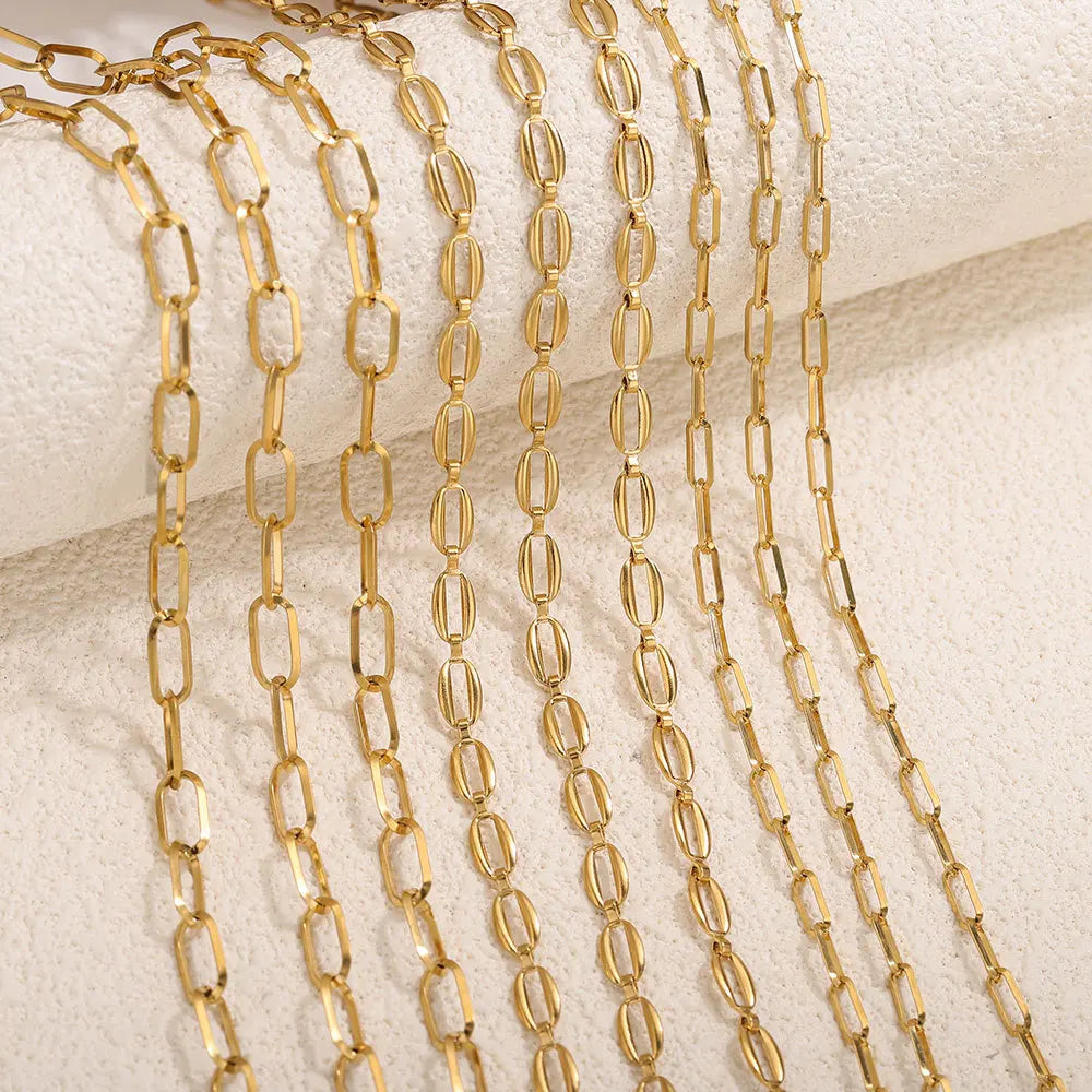 D390 Ins Permanent Jewelry Chain Paper Clip Bulk Stainless Steel Chains Cross PVD Gold Silver Chains for Luxury Making