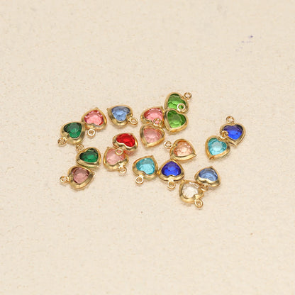 Gold Plated Heart Charms with Colored Glass DIY Jewelry Making Pendant Accessories Wholesale