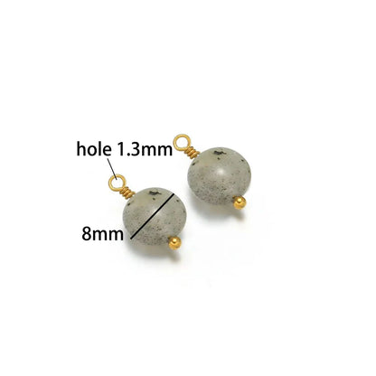 Handmade Stainless Steel 18K Gold Plated 8mm Natural Stone Charm Pendant for Jewelry Necklace Making Wholesale