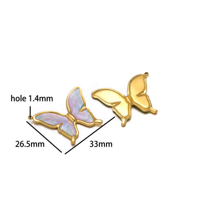 4pcs/bag Stainless Steel 18K Gold Plated Colorful Drop Oil Butterfly Heart Leaf Charm Pendant for Jewelry Necklace Making