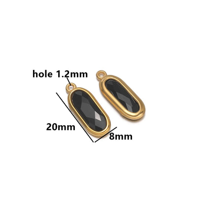 New Trend Fashion 18k Gold Plated Stainless Steel Two Hole Geometric Oval Zircon Charm Pendant for DIY Necklace Jewelry Making