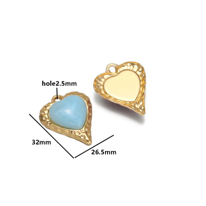 Retro Elegant Stainless Steel18k Gold Plated Inlaid Heart Crystal Stone Charms Pendant for DIY Jewelry Necklace Earring Making
