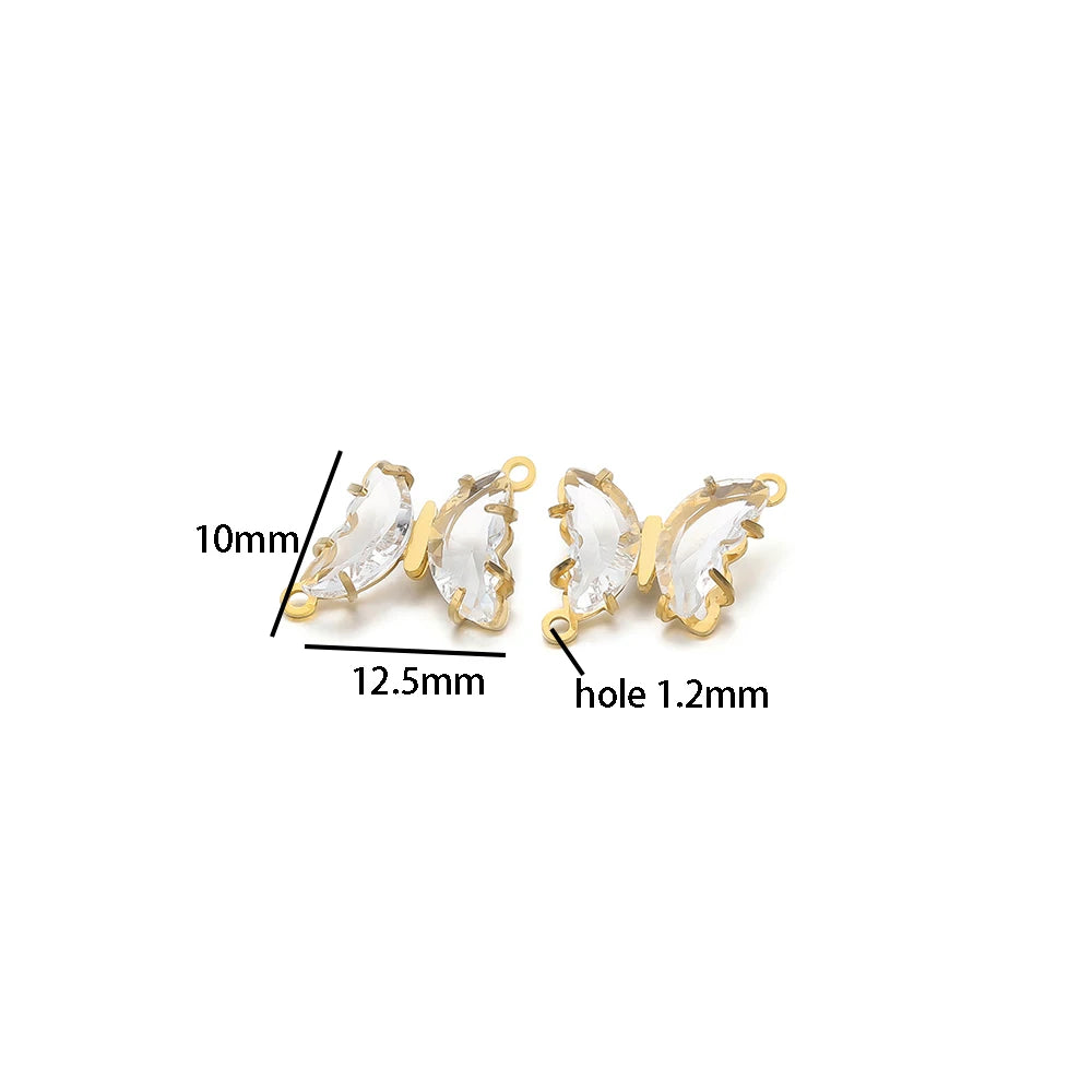 Colorful PendantStainless Steel Gold Plated Double Hole Butterfly Crystal Stone Charm Pendant for Necklace Jewelry Making