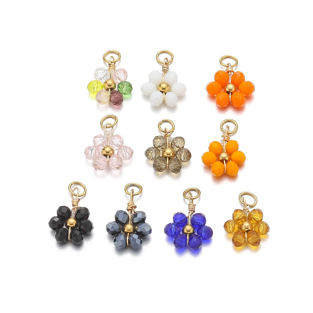 Multicolor Stainless Steel Gold Plated Crystal Flower  Beads Charms Pendant for Handmade Jewelry Necklace Making Accessories